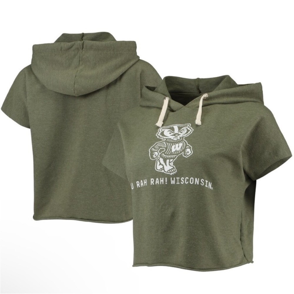 Wisconsin Badgers Cropped Tri-Blend Short Sleeve Hoodie - Picture 2 of 4